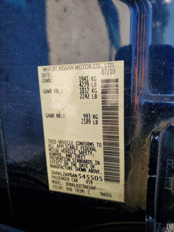 53946776 :رقم المزاد ، 1N4AL2AP6AN545505 vin ، 2010 Nissan Altima مزاد بيع