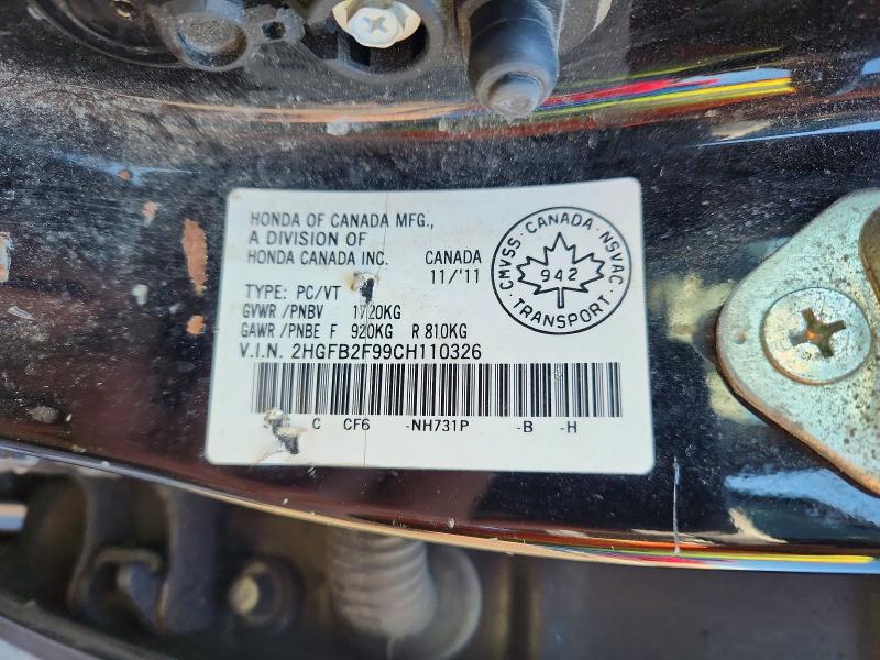 Aukcja sprzedaży 2012 Honda Civic, vin: 2HGFB2F99CH110326, numer aukcji: 52605696