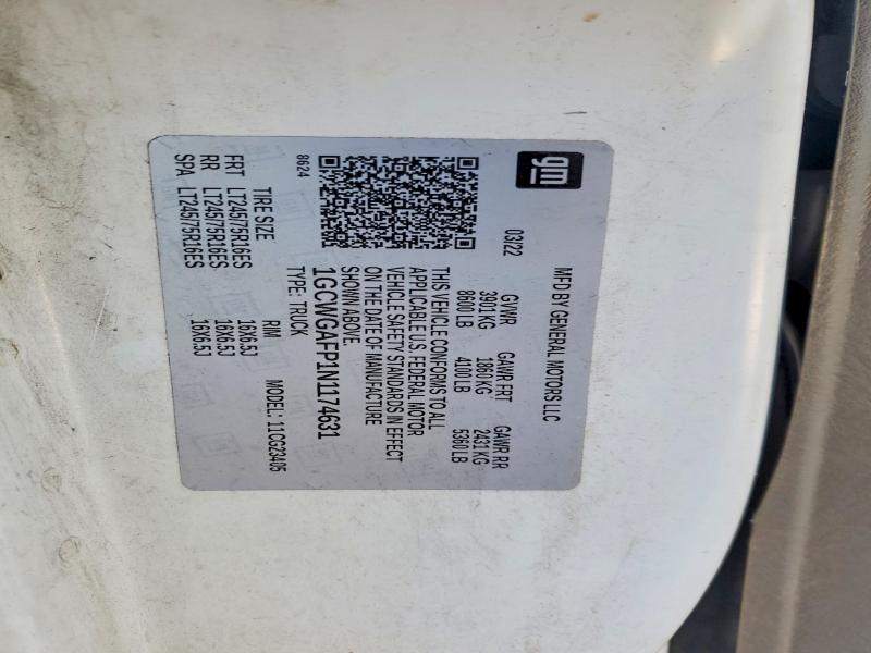 2022 Chevrolet Express G2500 მანქანა იყიდება აუქციონზე, vin: 1GCWGAFP1N1174631, აუქციონის ნომერი: 53269016