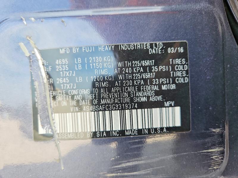 Aukcja sprzedaży 2016 Subaru Outback, vin: 4S4BSAFC3G3319374, numer aukcji: 53519586