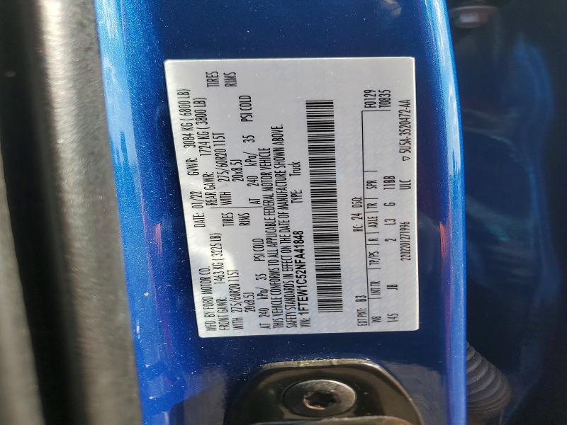 Продажа на аукционе авто 2022 Ford F150, vin: 1FTEW1C52NFA41848, номер лота: 52819316