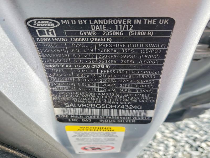 2013 Land Rover Range Rover Evoque მანქანა იყიდება აუქციონზე, vin: SALVR2BG5DH743240, აუქციონის ნომერი: 53220866