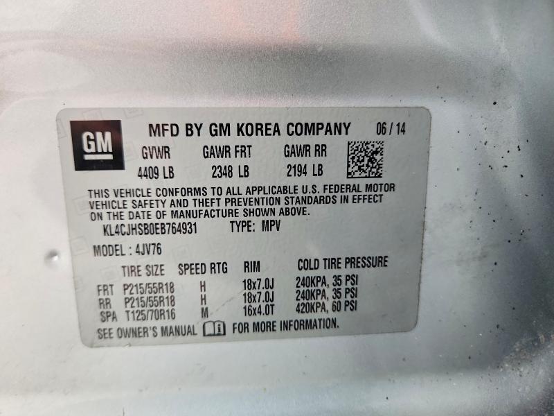 2014 Buick Encore მანქანა იყიდება აუქციონზე, vin: KL4CJHSB0EB764931, აუქციონის ნომერი: 52169396