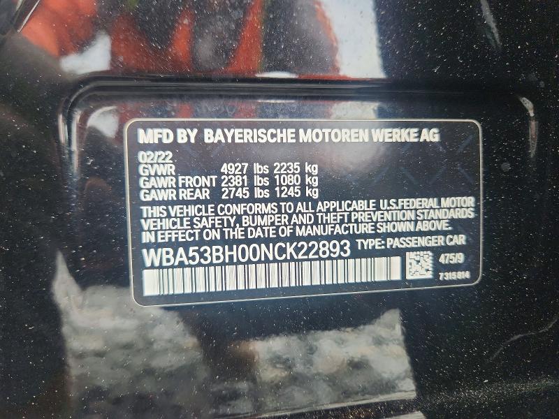 Aukcja sprzedaży 2022 Bmw 530, vin: WBA53BH00NCK22893, numer aukcji: 52556946