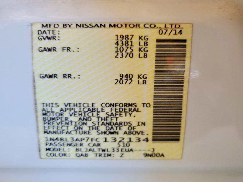 Продажа на аукционе авто 2015 Nissan Altima, vin: 1N4BL3AP7FC132134, номер лота: 53816616