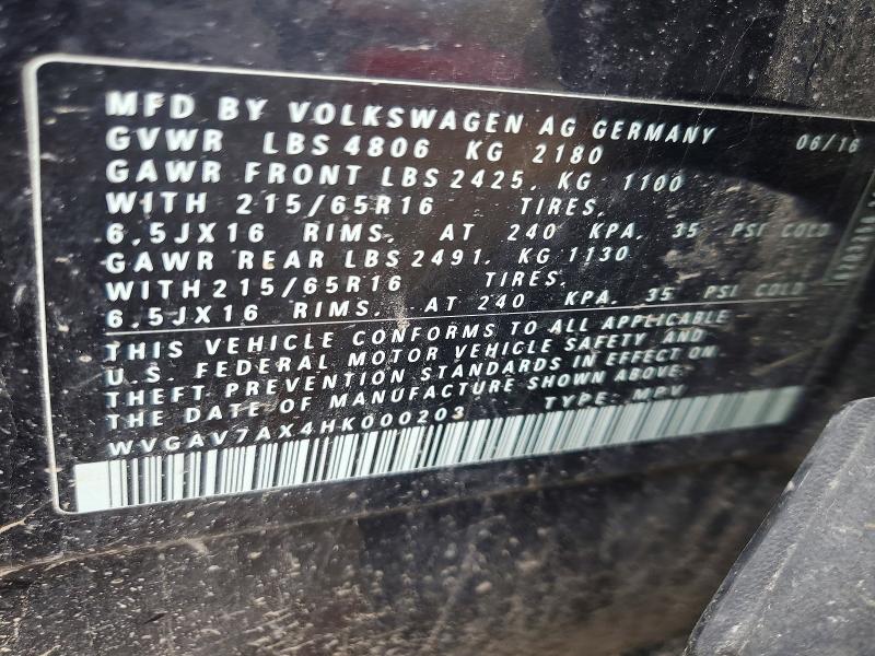 Auction sale of the 2017 Volkswagen Tiguan, vin: WVGAV7AX4HK000203, lot number: 52166376