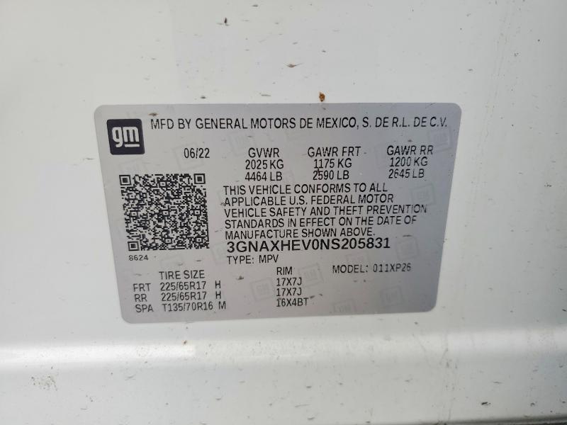 Продаж на аукціоні авто 2022 Chevrolet Equinox, vin: 3GNAXHEV0NS205831, номер лоту: 55525056