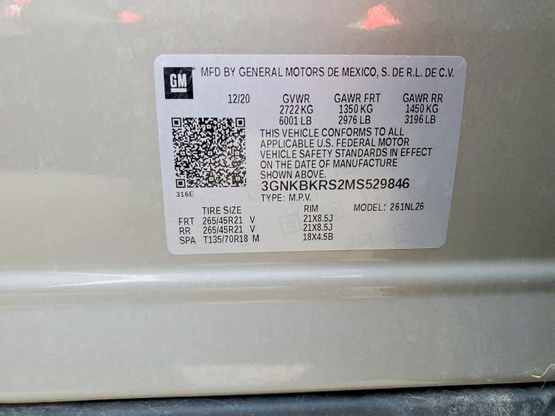 Aukcja sprzedaży 2021 Chevrolet Blazer, vin: 3GNKBKRS2MS529846, numer aukcji: 50799346