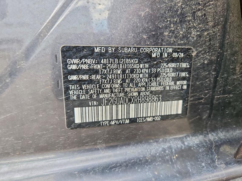 Aukcja sprzedaży 2024 Subaru Crosstrek, vin: JF2GUADCXRH898863, numer aukcji: 52654336