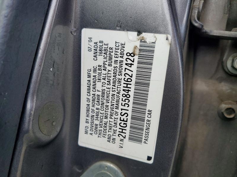 Продаж на аукціоні авто 2004 Honda Civic, vin: 2HGES15584H627428, номер лоту: 54487446