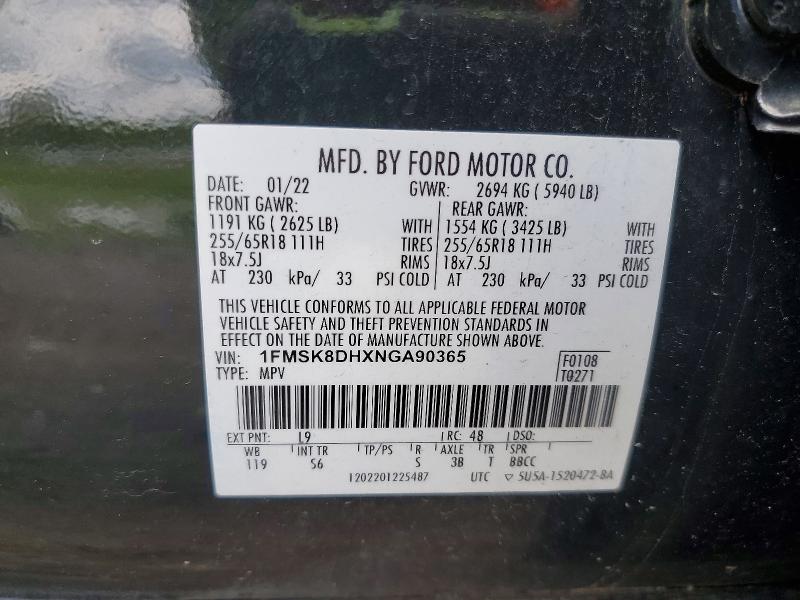 Aukcja sprzedaży 2022 Ford Explorer, vin: 1FMSK8DHXNGA90365, numer aukcji: 52759236