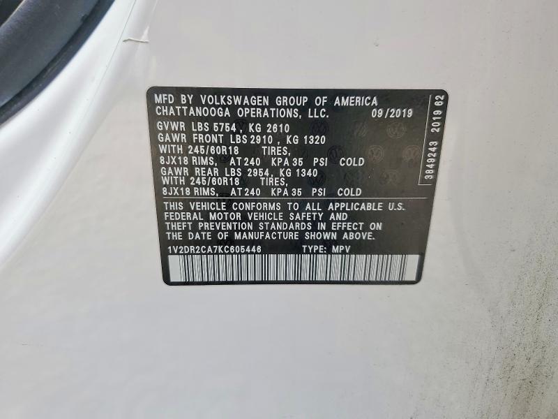 51433706 :رقم المزاد ، 1V2DR2CA7KC605446 vin ، 2019 Volkswagen Atlas مزاد بيع