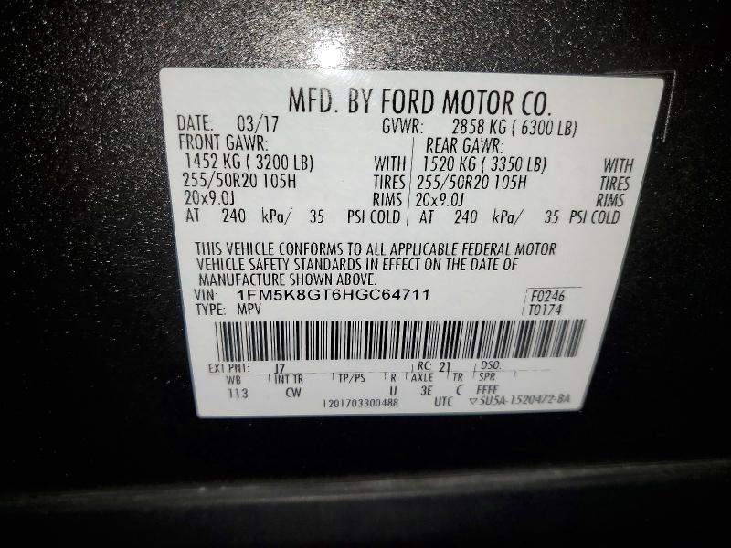 Продаж на аукціоні авто 2017 Ford Explorer, vin: 1FM5K8GT6HGC64711, номер лоту: 52533636