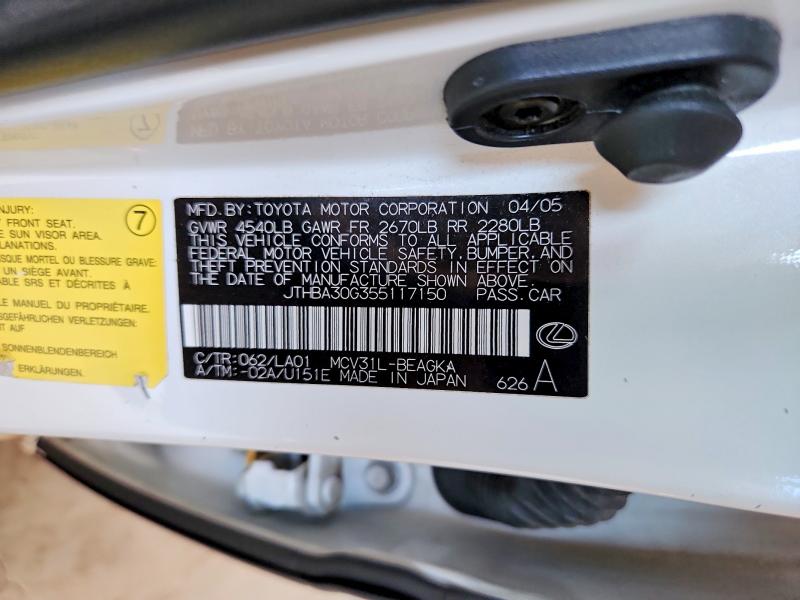 Aukcja sprzedaży 2005 Lexus Es, vin: JTHBA30G355117150, numer aukcji: 54304486