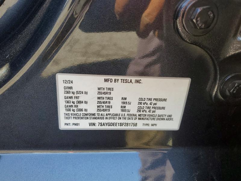 2025 Tesla Model Y მანქანა იყიდება აუქციონზე, vin: 7SAYGDEE1SF281758, აუქციონის ნომერი: 54648086