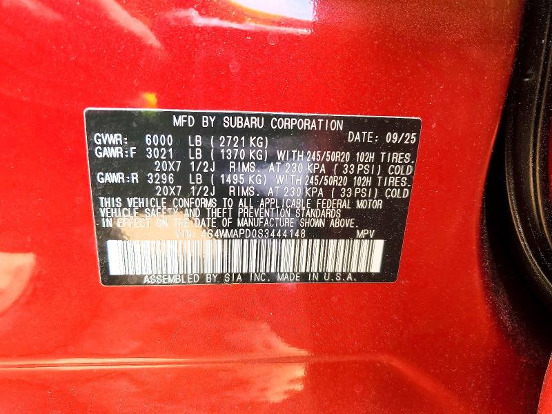 53846096 :رقم المزاد ، 4S4WMAPD0S3444148 vin ، 2025 Subaru Ascent مزاد بيع