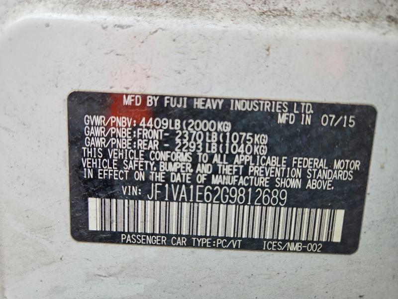 Продаж на аукціоні авто 2016 Subaru Wrx, vin: JF1VA1E62G9812689, номер лоту: 55052876