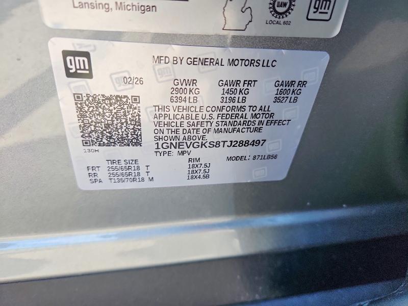 Aukcja sprzedaży 2026 Chevrolet Traverse, vin: 1GNEVGKS8TJ288497, numer aukcji: 52817206