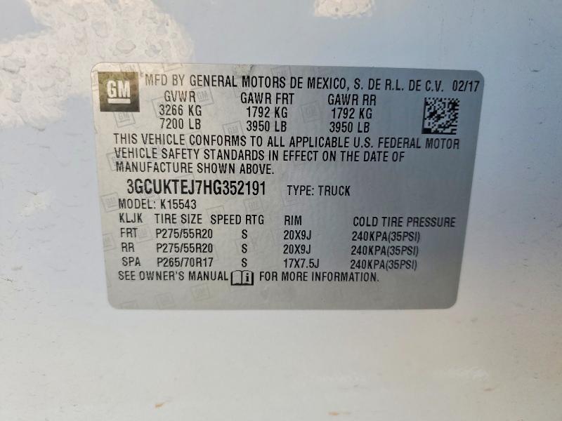 Aukcja sprzedaży 2017 Chevrolet Silverado, vin: 3GCUKTEJ7HG352191, numer aukcji: 53312966