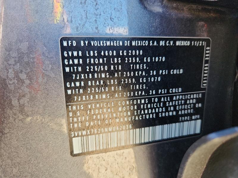 Продажа на аукционе авто 2022 Volkswagen Taos, vin: 3VVWX7B25NM042036, номер лота: 52594266