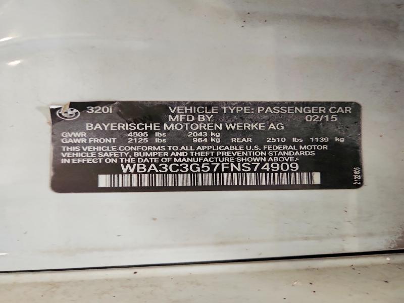 Продажа на аукционе авто 2015 Bmw 320, vin: WBA3C3G57FNS74909, номер лота: 55191476