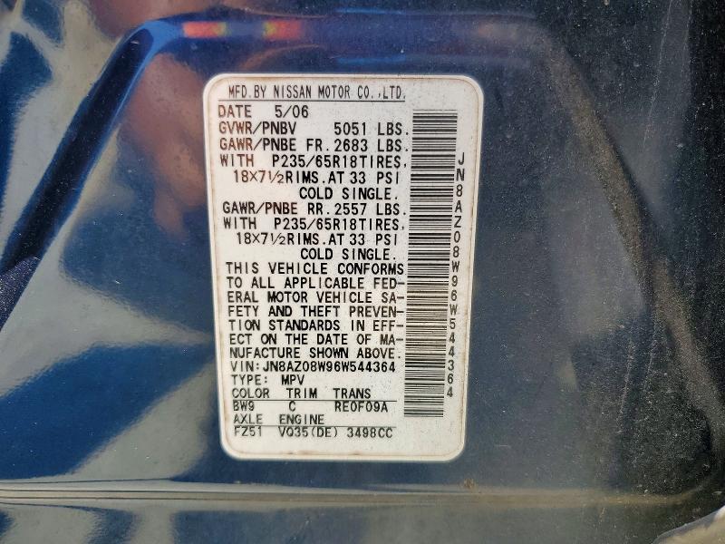 Продаж на аукціоні авто 2006 Nissan Murano, vin: JN8AZ08W96W544364, номер лоту: 54224326