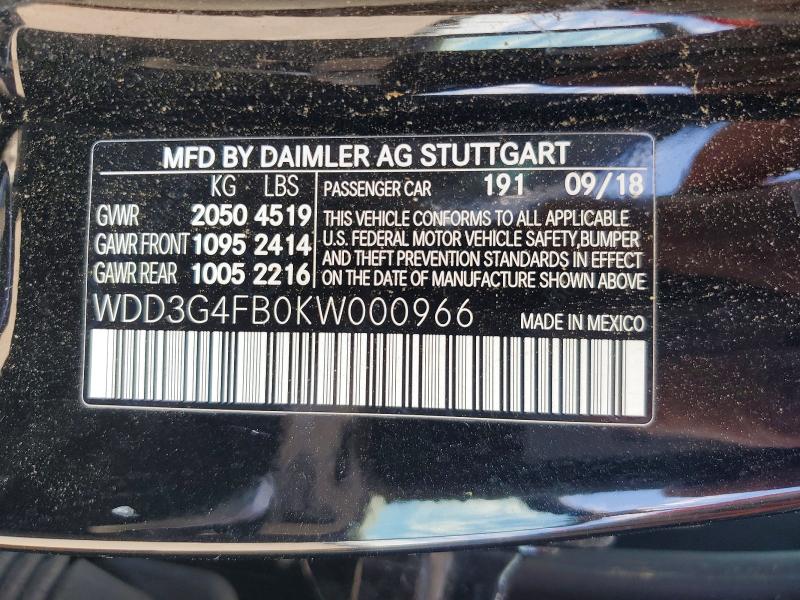 2019 Mercedes-benz A მანქანა იყიდება აუქციონზე, vin: WDD3G4FB0KW000966, აუქციონის ნომერი: 55033466