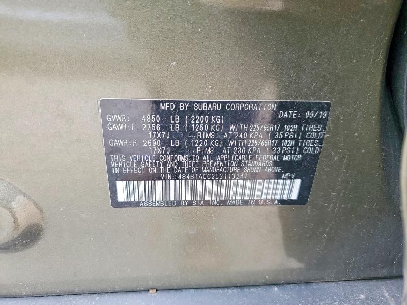Aukcja sprzedaży 2020 Subaru Outback, vin: 4S4BTACC2L3113247, numer aukcji: 52808086