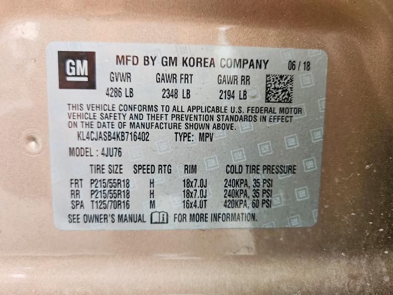 Aukcja sprzedaży 2019 Buick Encore, vin: KL4CJASB4KB716402, numer aukcji: 53959466