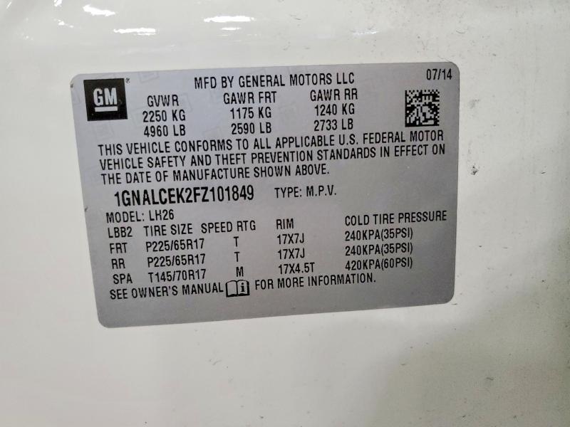 Продажа на аукционе авто 2015 Chevrolet Equinox, vin: 1GNALCEK2FZ101849, номер лота: 54337036