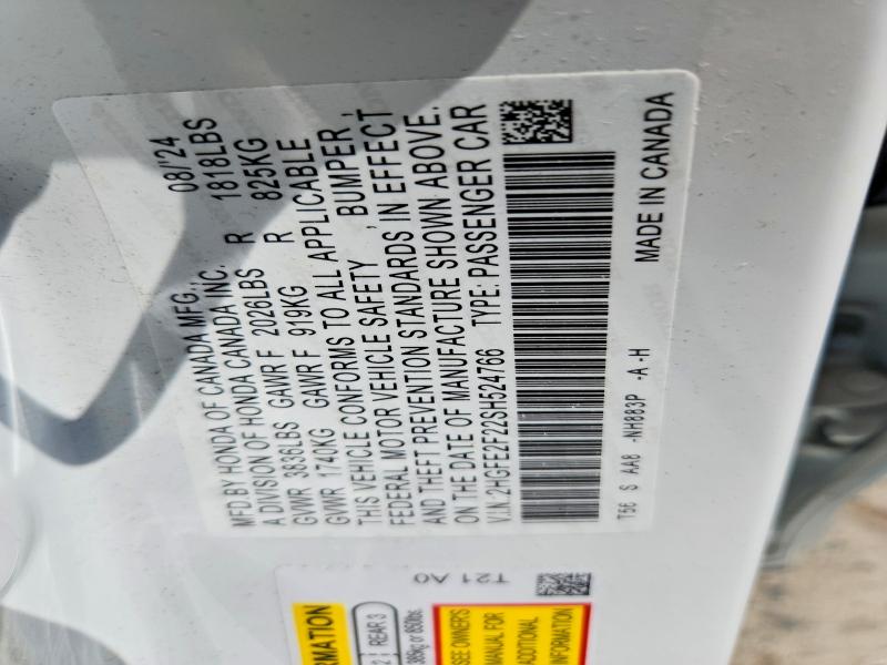 Продаж на аукціоні авто 2025 Honda Civic, vin: 2HGFE2F22SH524766, номер лоту: 53395516