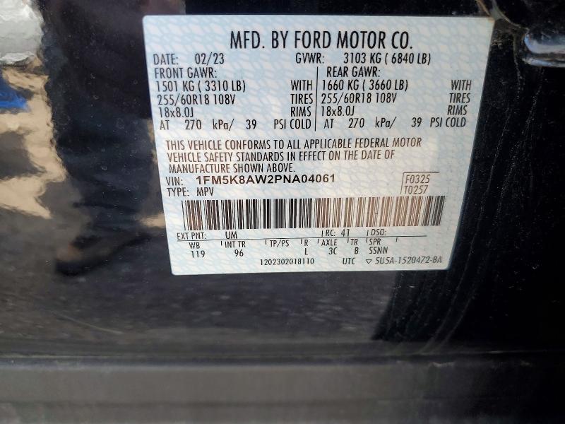 2023 Ford Explorer მანქანა იყიდება აუქციონზე, vin: 1FM5K8AW2PNA04061, აუქციონის ნომერი: 52587856