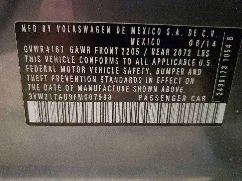 52262396 :رقم المزاد ، 3VW217AU9FM007998 vin ، 2015 Volkswagen Golf مزاد بيع