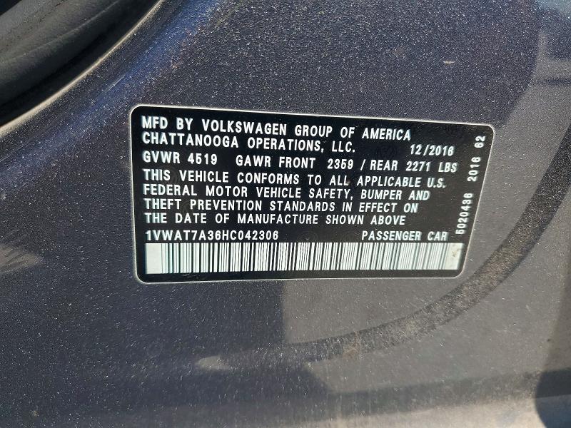 52049146 :رقم المزاد ، 1VWAT7A36HC042306 vin ، 2017 Volkswagen Passat مزاد بيع