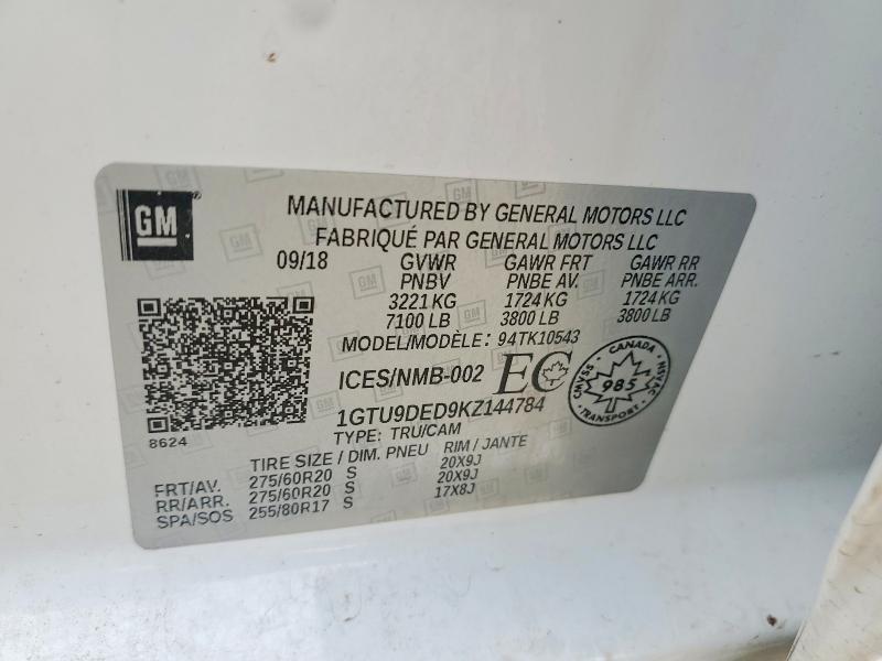 Aukcja sprzedaży 2019 Gmc Sierra, vin: 1GTU9DED9KZ144784, numer aukcji: 54504136