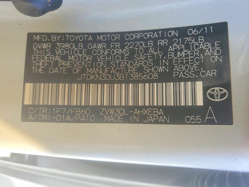 53847206 :رقم المزاد ، JTDKN3DU3B1385608 vin ، 2011 Toyota Prius مزاد بيع