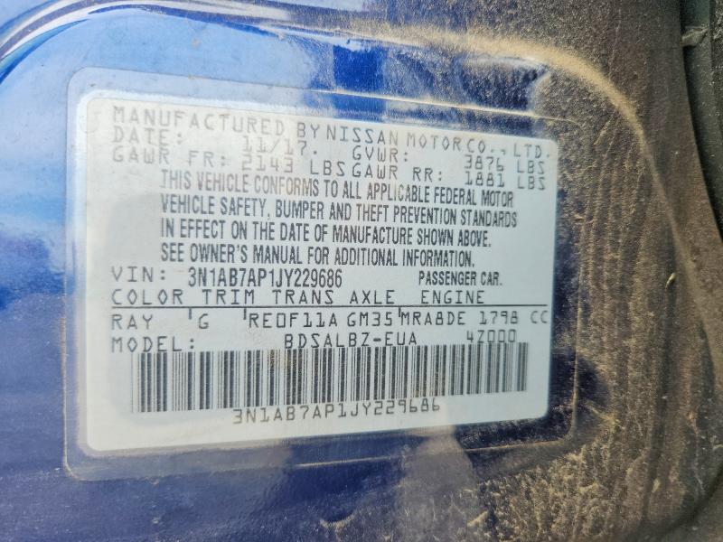 Aukcja sprzedaży 2018 Nissan Sentra, vin: 3N1AB7AP1JY229686, numer aukcji: 55493076