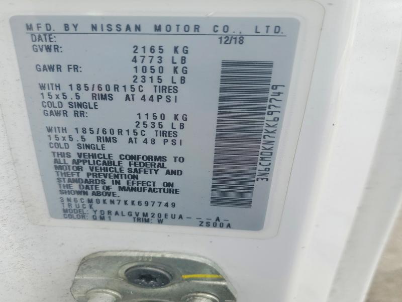 2019 Nissan Nv200 მანქანა იყიდება აუქციონზე, vin: 3N6CM0KN7KK697749, აუქციონის ნომერი: 54487226
