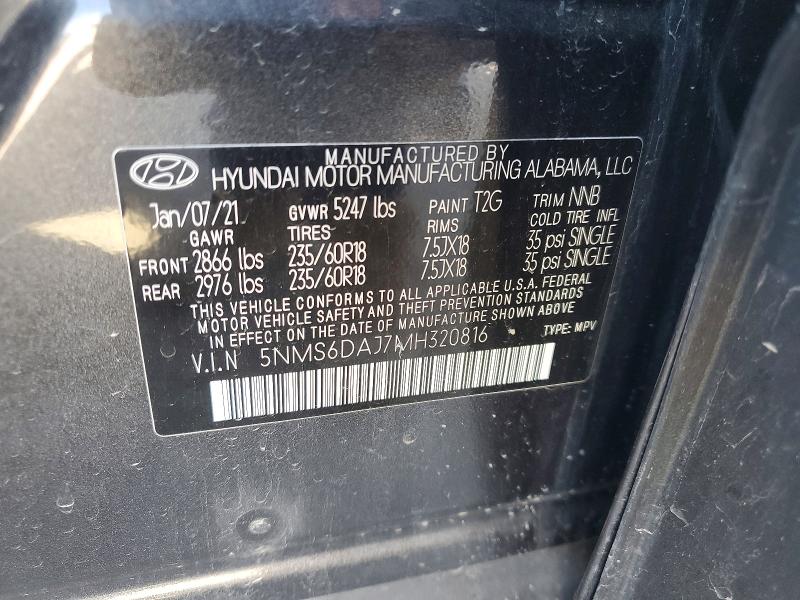 Продажа на аукционе авто 2021 Hyundai Santa Fe, vin: 5NMS6DAJ7MH320816, номер лота: 52948816