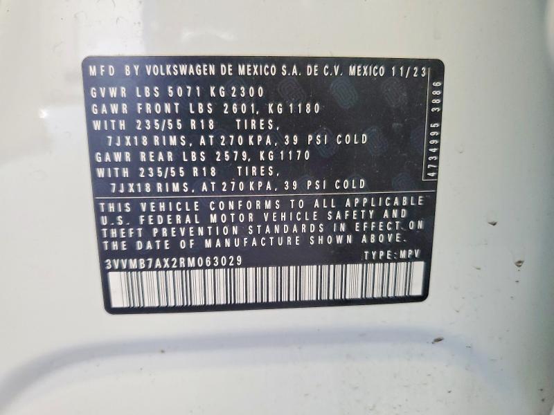 Aukcja sprzedaży 2024 Volkswagen Tiguan, vin: 3VVMB7AX2RM063029, numer aukcji: 55236836