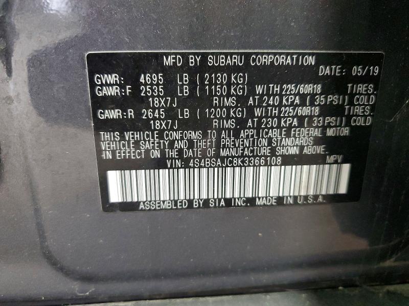 Продажа на аукционе авто 2019 Subaru Outback, vin: 4S4BSAJC8K3366108, номер лота: 52320086