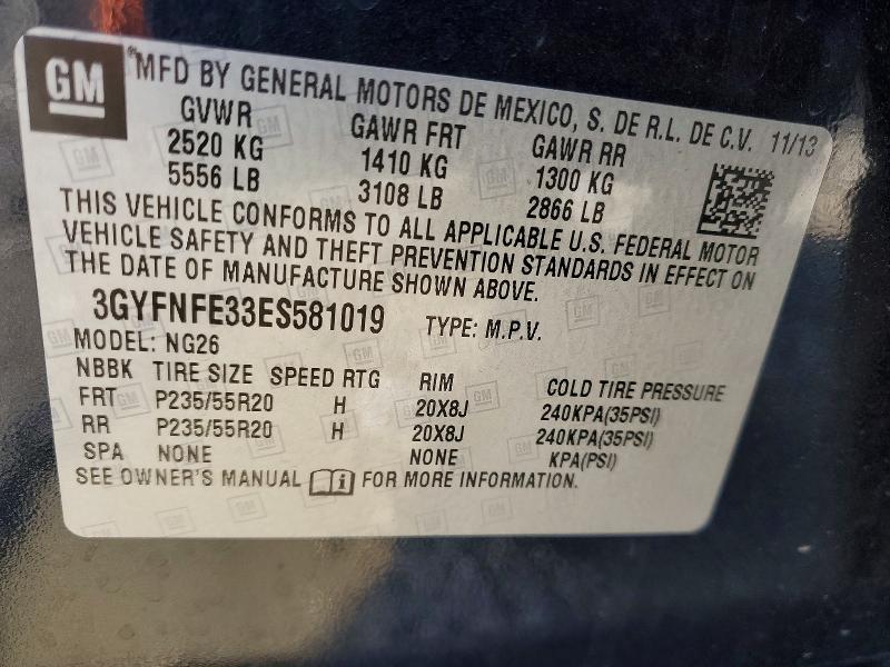 54058626 :رقم المزاد ، 3GYFNFE33ES581019 vin ، 2014 Cadillac Srx مزاد بيع