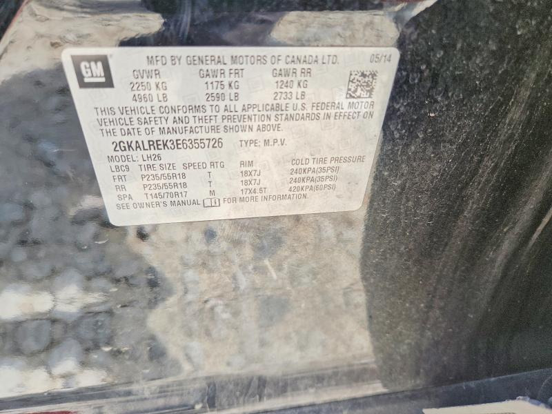 Aukcja sprzedaży 2014 Gmc Terrain, vin: 2GKALREK3E6355726, numer aukcji: 54955306