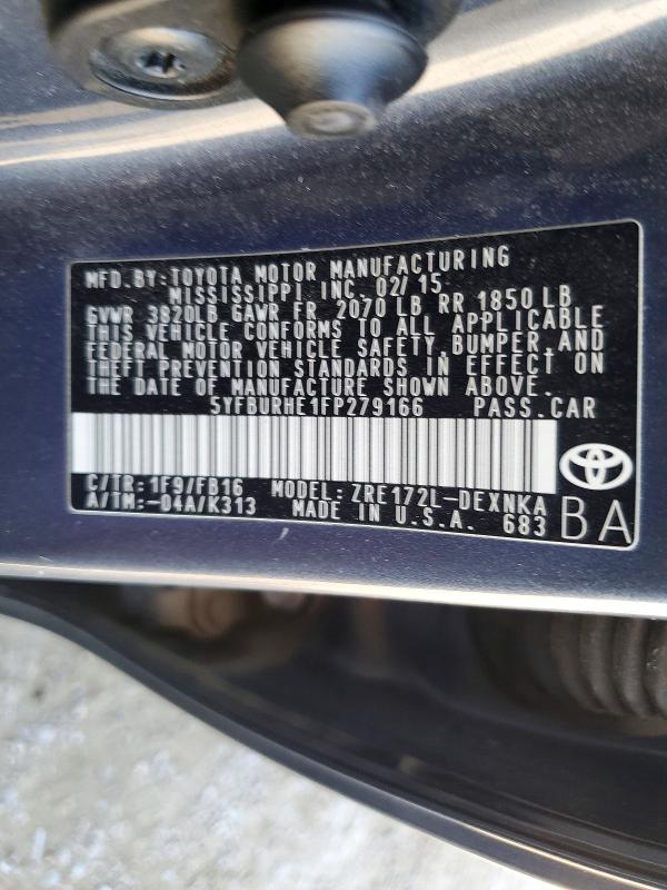 Продаж на аукціоні авто 2015 Toyota Corolla, vin: 5YFBURHE1FP279166, номер лоту: 54714236
