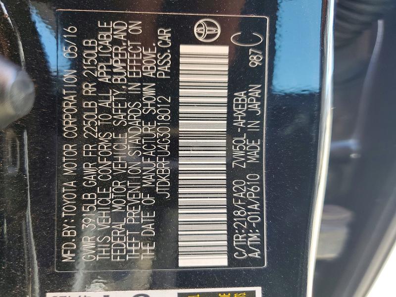 Продаж на аукціоні авто 2016 Toyota Prius, vin: JTDKBRFU4G3018012, номер лоту: 55462146