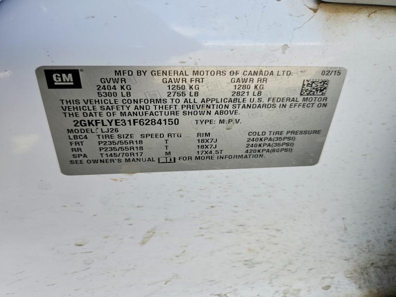 2015 Gmc Terrain მანქანა იყიდება აუქციონზე, vin: 2GKFLYE31F6284150, აუქციონის ნომერი: 55171386