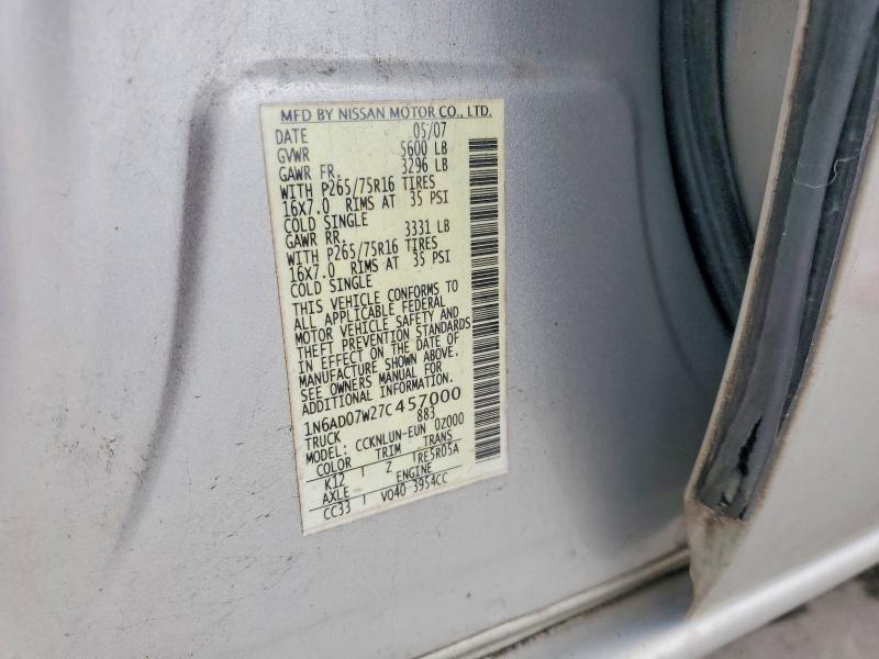 2007 Nissan Frontier მანქანა იყიდება აუქციონზე, vin: 1N6AD07W27C457000, აუქციონის ნომერი: 54475476