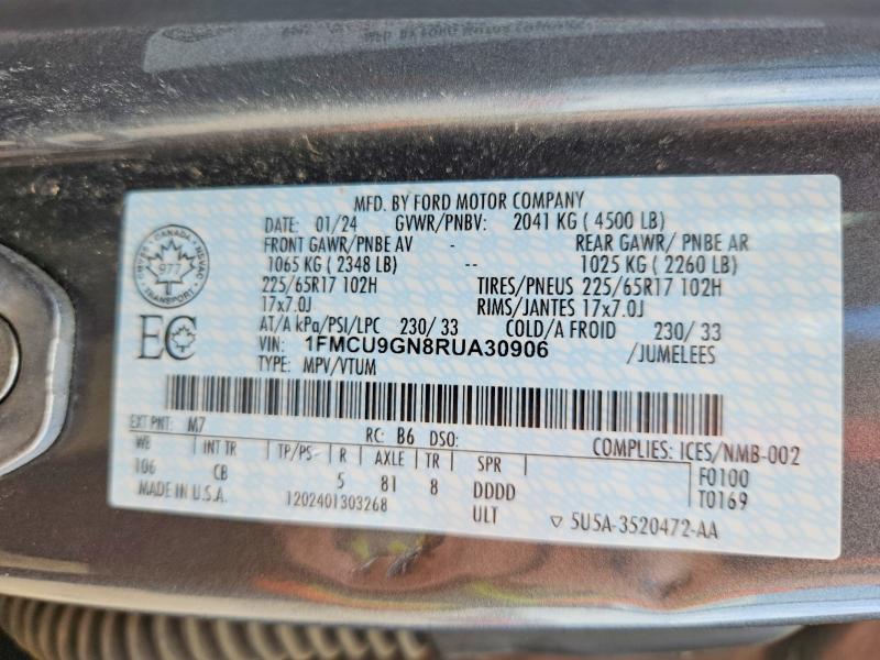 Продаж на аукціоні авто 2024 Ford Escape, vin: 1FMCU9GN8RUA30906, номер лоту: 53571686