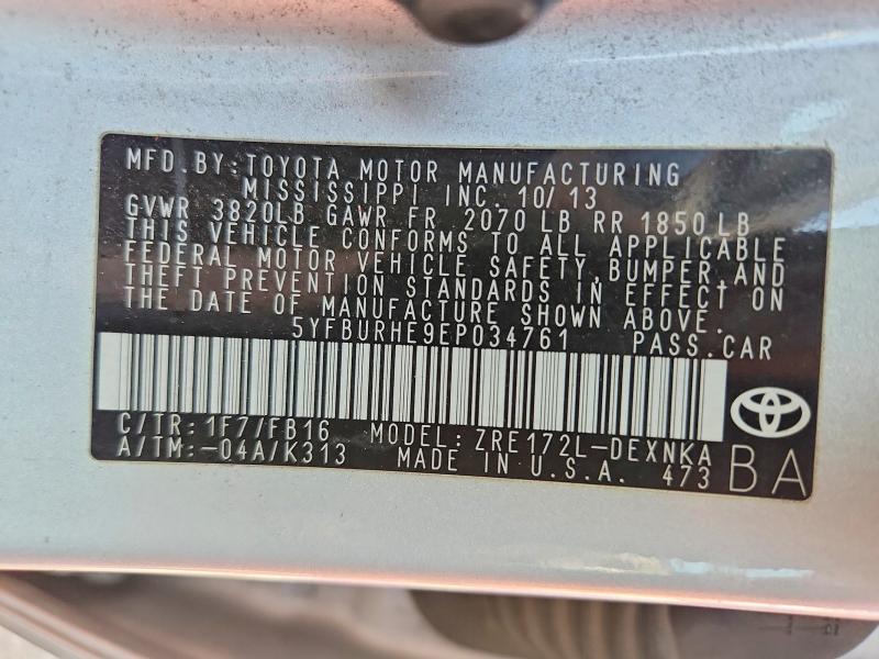 53320786 :رقم المزاد ، 5YFBURHE9EP034761 vin ، 2014 Toyota Corolla مزاد بيع