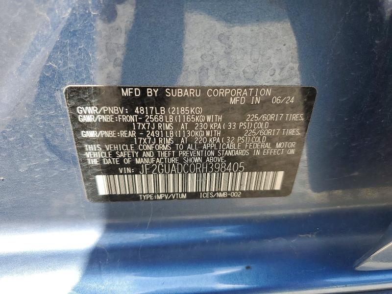 55457056 :رقم المزاد ، JF2GUADC0RH398405 vin ، 2024 Subaru Crosstrek مزاد بيع
